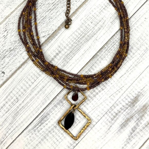 Chicos Multi Strand Beaded Necklace Brown Topaz Adjustable Length - Picture 5 of 5